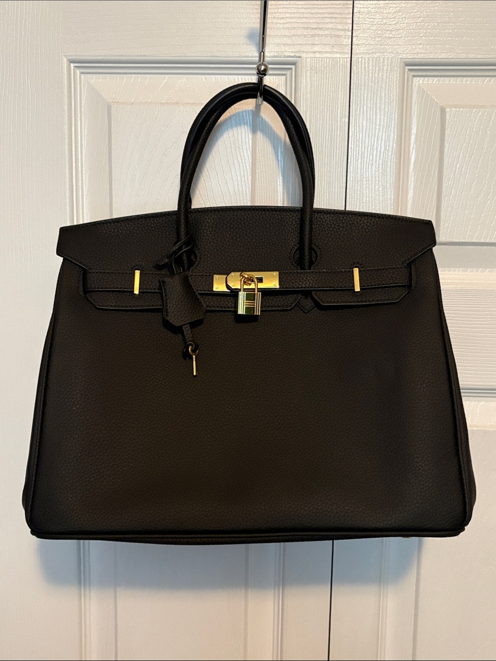 Large Size Wirkin Firkin Black Structured Women's Briefcase Bag Gold Hardware